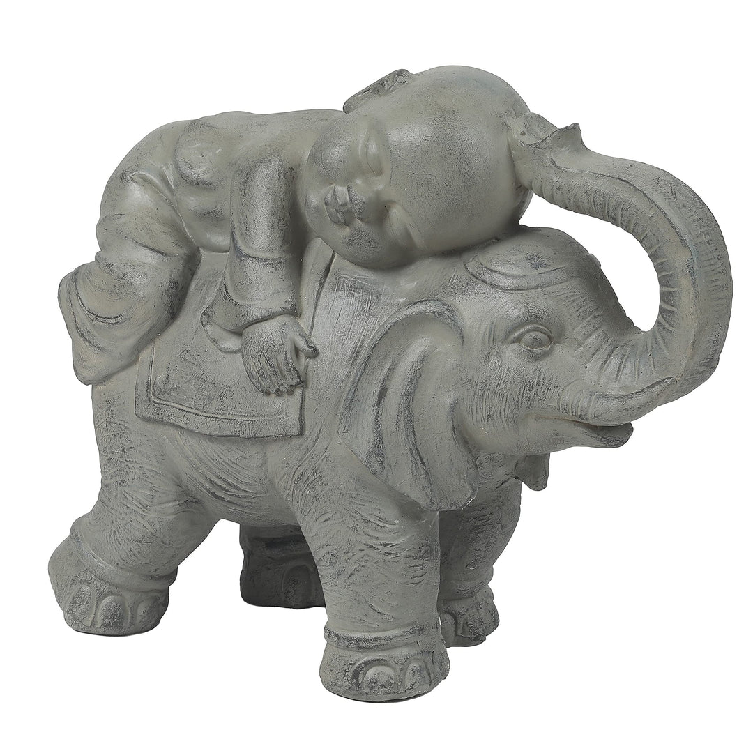 Gray Mgo Monk and Elephant Garden Statue Grey Oriental Magnesium Oxide Weathered - Diamond Home USA