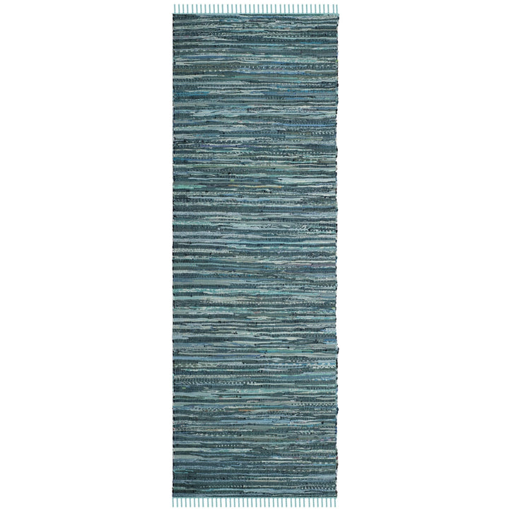 Rag Rug Runner with Tassels Teal Turquoise Rags Weave Floor Mat Hallway - Diamond Home USA