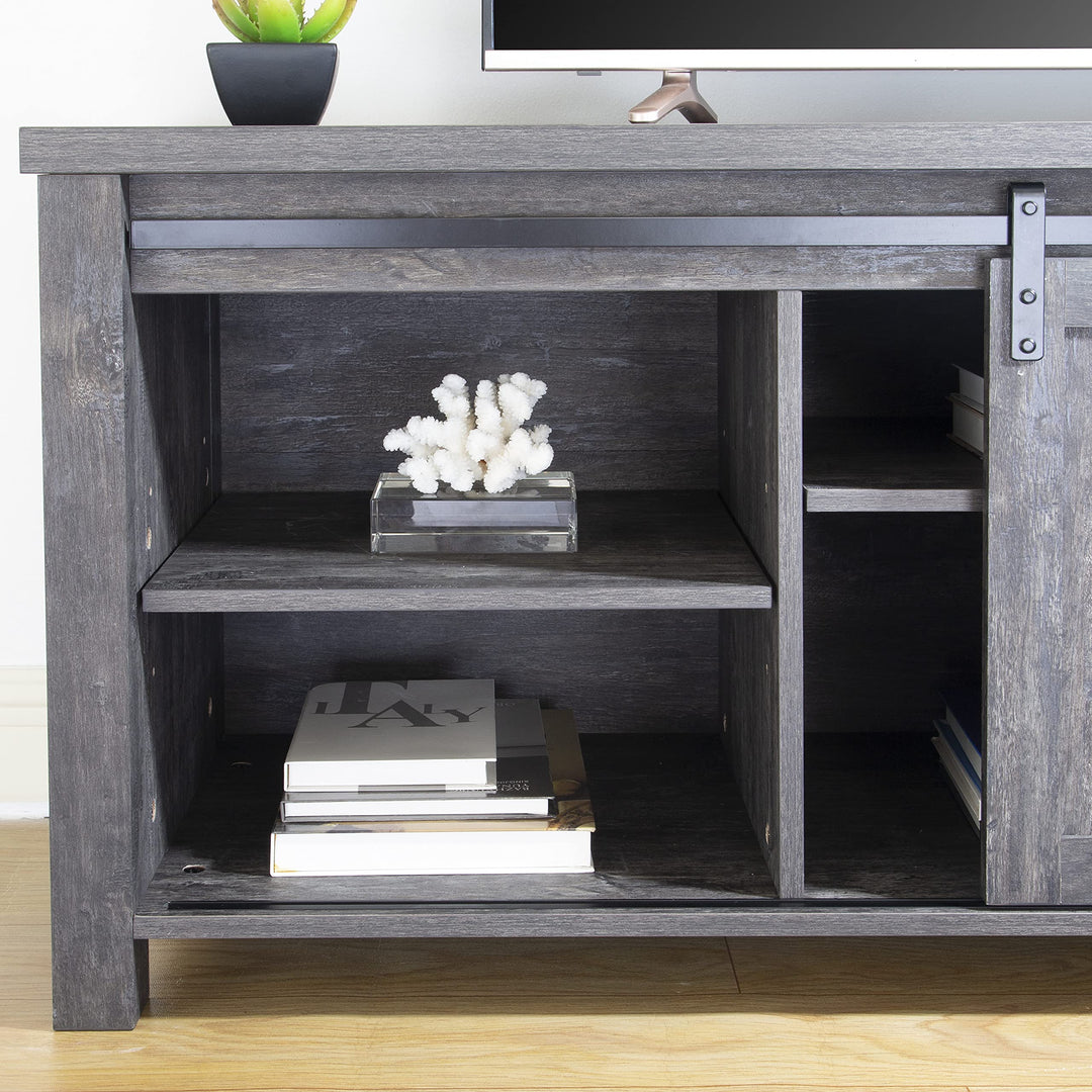 ICE ARMOR 58" W Farmhouse Stand with Sliding Barn Doors for TVs up to 65 Washed Black - Diamond Home USA