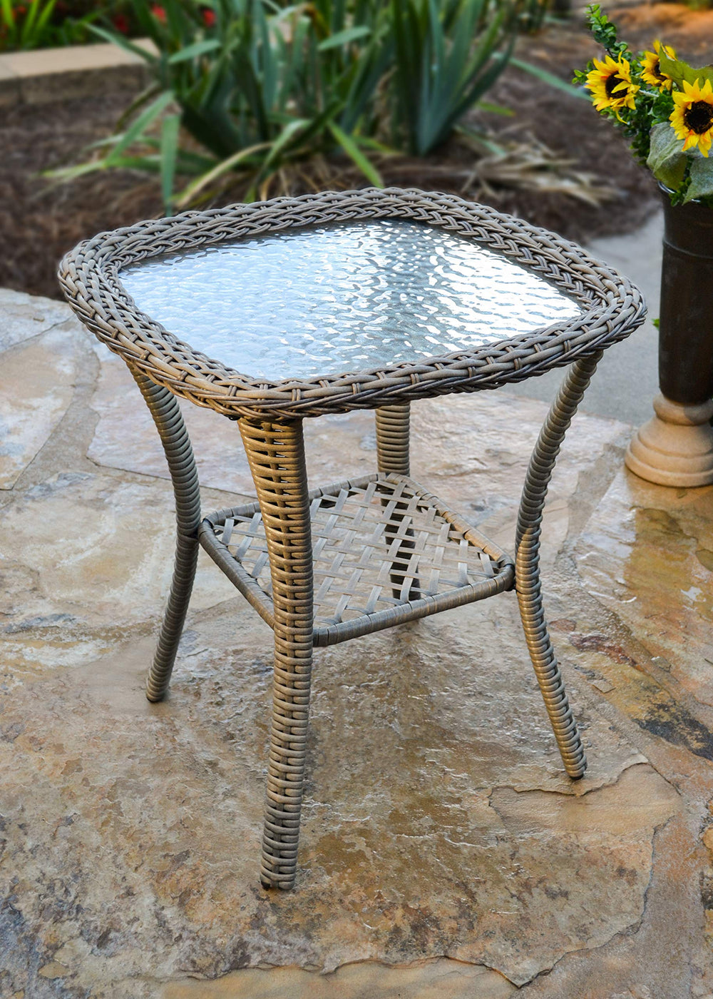 Tortuga Outdoor Rio Vista Side Table Sandstone - Diamond Home USA