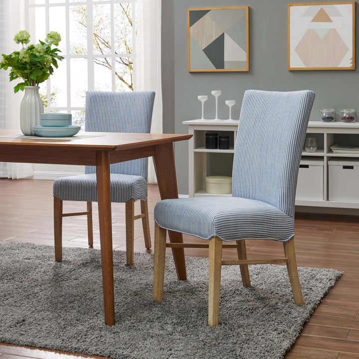 New Pacific Direct Milton Fabric Chair Natural Solid Wood Legs Blue Stripes - Diamond Home USA