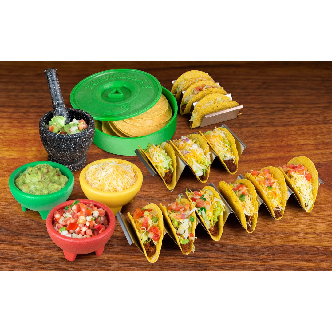 Taco Tuesday Kit Includes Tortilla Warmer 3 Salsa Bowls 4-Set Shell Holders - Diamond Home USA