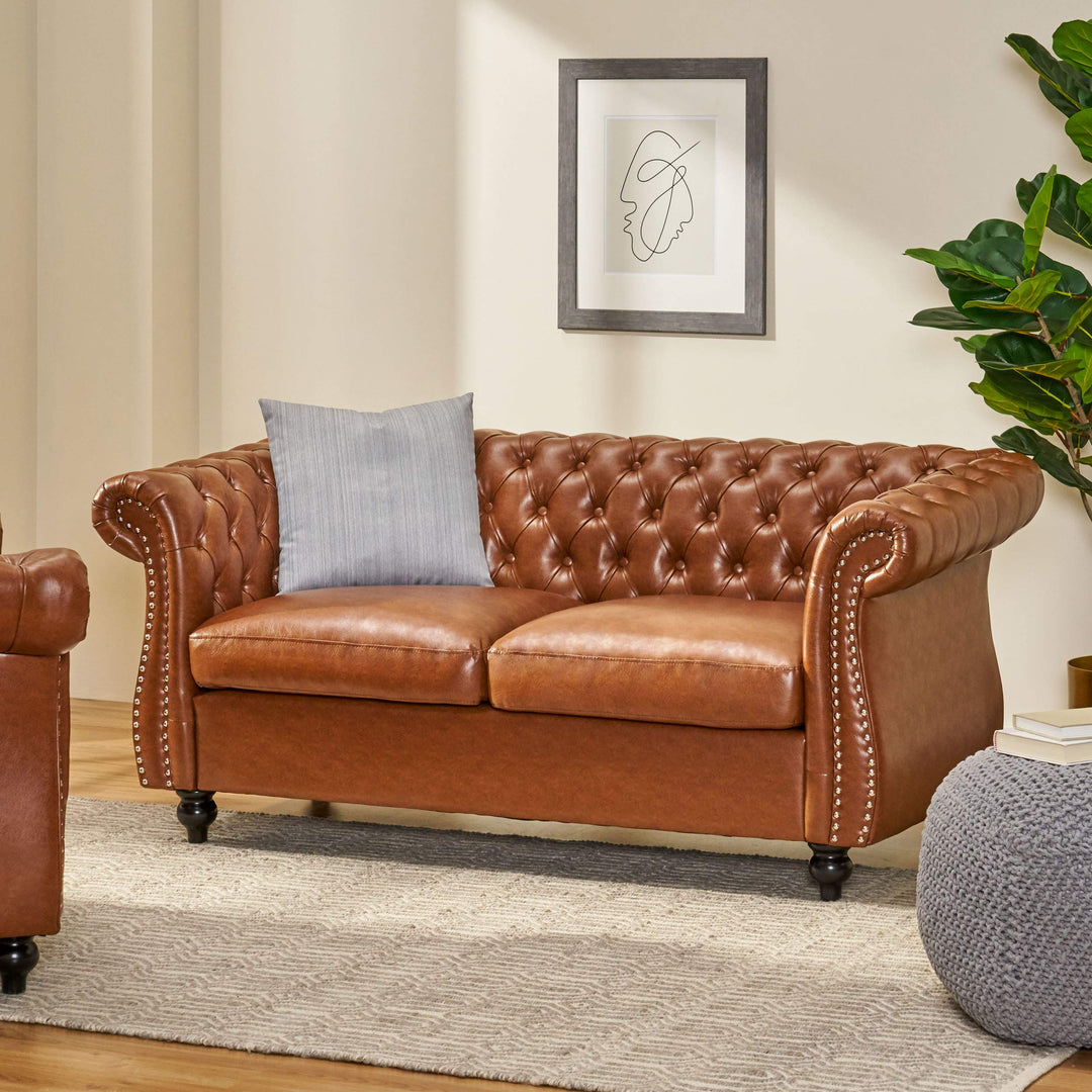 Christopher Knight Home Lucine Traditional Chesterfield Loveseat Cognac Brown - Diamond Home USA