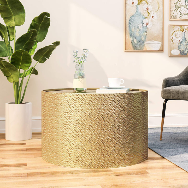 Christopher Knight Home Rache Modern Round Coffee Table with Hammered Iron Gold - Diamond Home USA