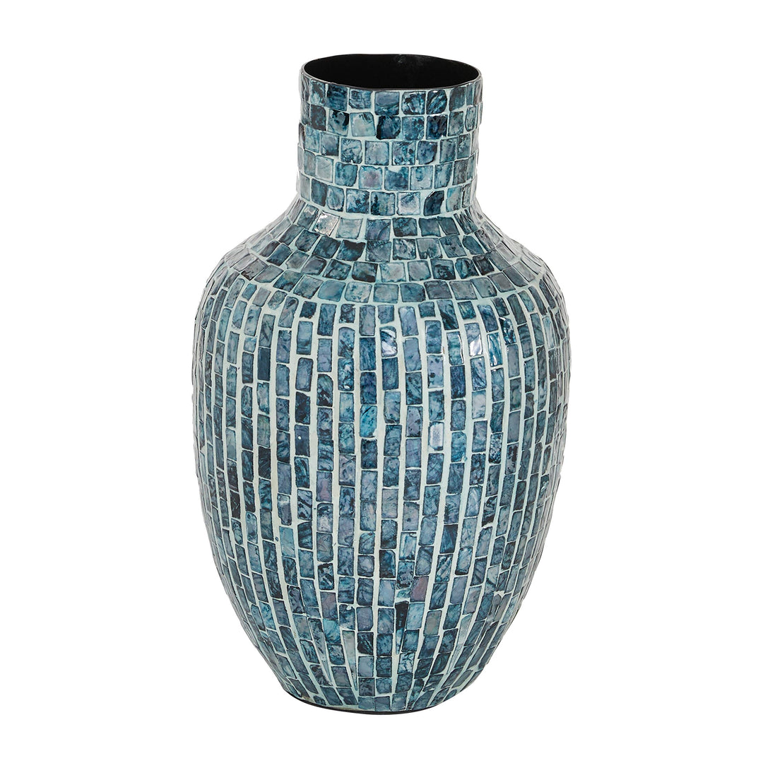 Blue Mosaic Shell Patterned Vase 9.25" X 15.5" 9 X 16 Wood - Diamond Home USA