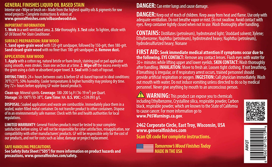 General Finishes Oil Based Penetrating Wood Stain 1 Quart American Walnut - Diamond Home USA