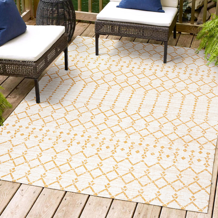 JONATHAN Y SMB108J-9 Ourika Moroccan Geometric Textured Weave Indoor Outdoor 9 X 12 - Cream/Yellow