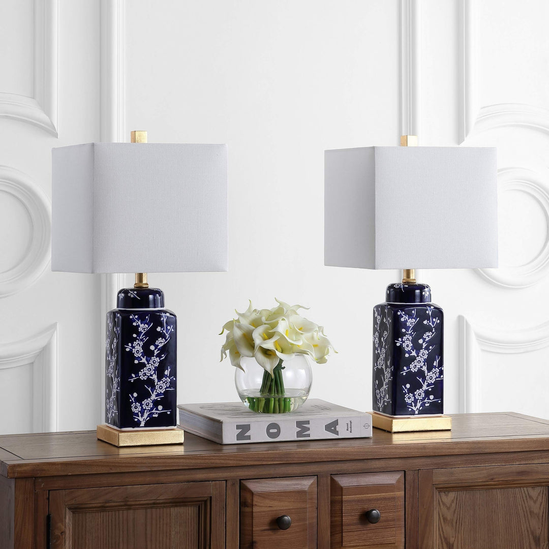 Lighting 22" Pilar Led Table Lamp (Set of 2) Blue White Traditional Gold Bulbs