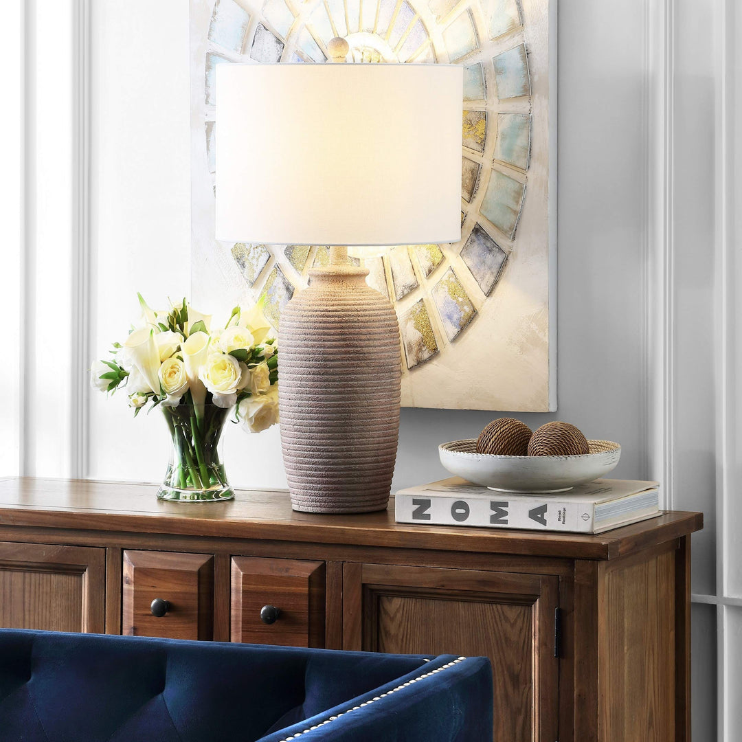 Lighting 27-inch Sandy Pearl Led Table Lamp - 14" W X L 27.5" H White Modern