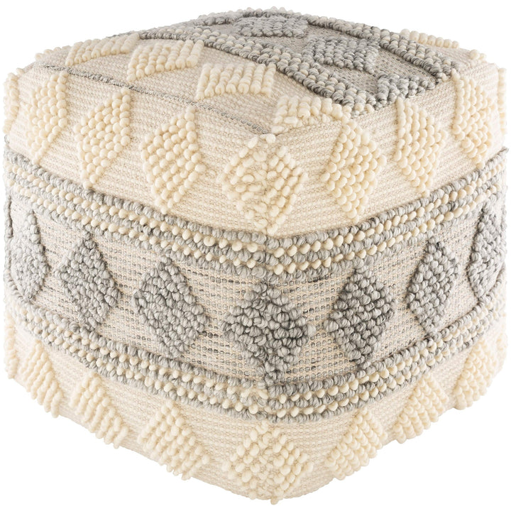 Farmhouse 18-inch Cube Pouf Cream Grey Khaki Textured French Country Cotton