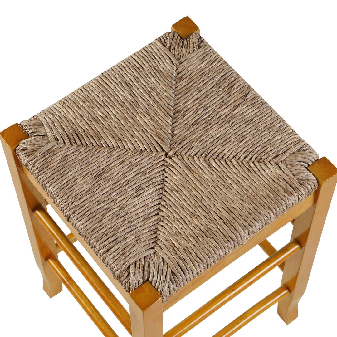 24 Inch Counter Stool with Wood Frame Handwoven Rush Seat Oak Brown Modern - Diamond Home USA