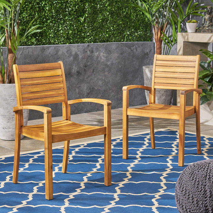 Christopher Knight Home Watts Outdoor Acacia Wood Dining Chairs Teak Finish (Set - Diamond Home USA
