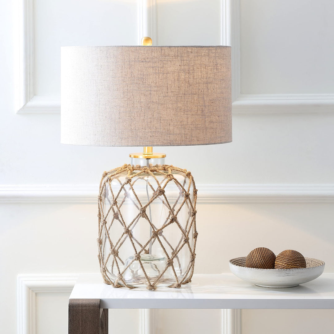 26.5" Glass and Rope Led Table Lamp Brown/Clear Brown Bohemian Eclectic Nautical
