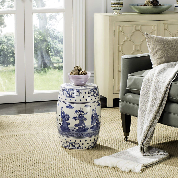 Ocean Jewel Chinoiserie Blue Garden Stool Transitional Ceramic Handmade