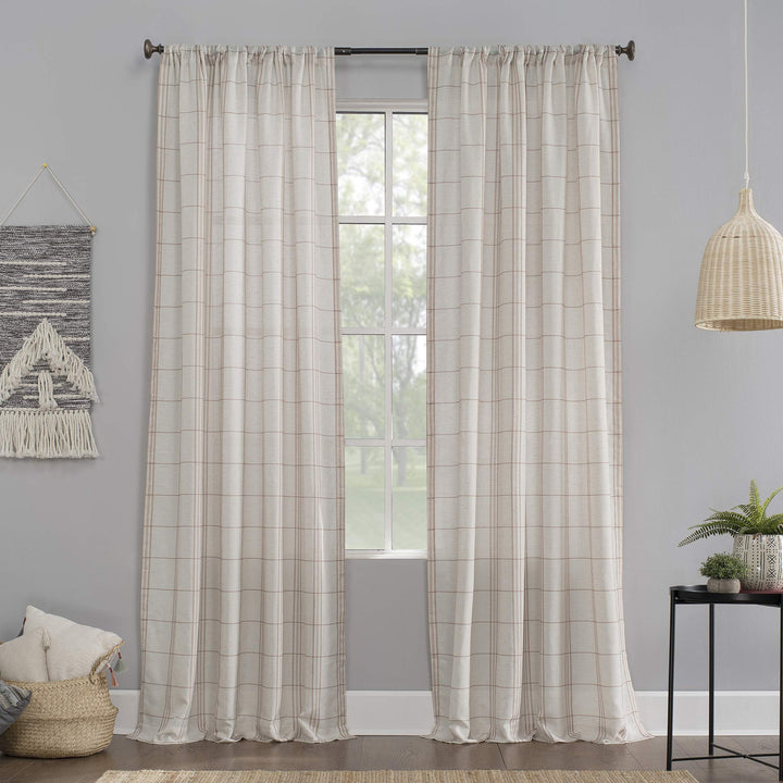 No. 918 Castille Farmhouse Plaid Linen Semi-Sheer Rod Pocket Curtain Panel 54" x 54 x 63 - Blush/Linen