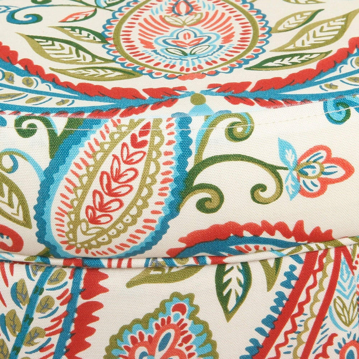 Paisley Storage Ottoman Multi Color Floral Transitional Pattern Round Cotton - Diamond Home USA