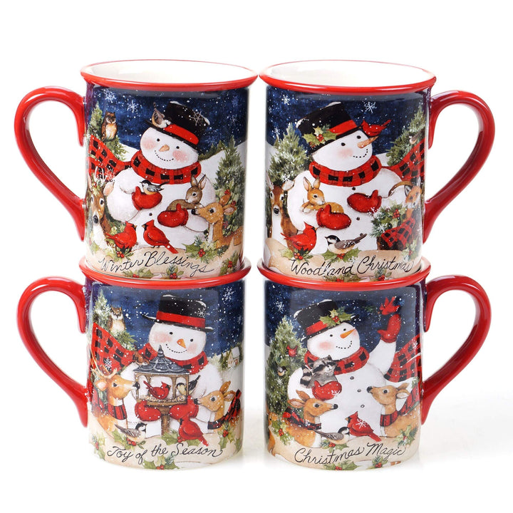 Magic of Christmas Snowman 16 Oz. Mugs (Set of 4) Green Multi Color Red Animal