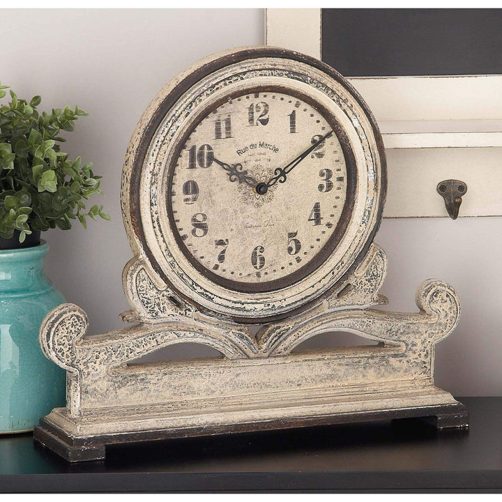 16"x15" Antique Mahogany Mantle Clock Indoor Use Grey Distressed White Finish