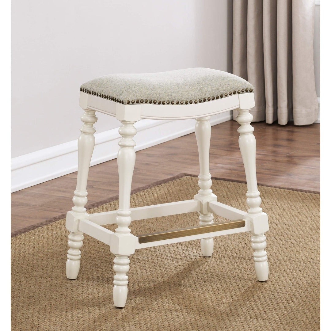 25-inch Saddle Seat Counter Stool by White Casual Fabric Wood Finish Solid