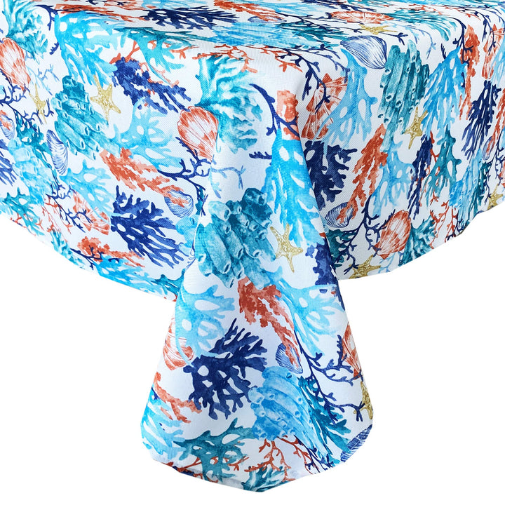 Lintex Coral Reef Heavy Weight Indoor/Outdoor Print Fabric Tablecloth - Blue and 60"x84" - Diamond Home USA