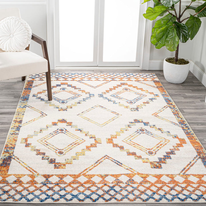JONATHAN Y MOH200E-5 Amir Moroccan Beni Souk Indoor Area Rug Bohemian 5 X 8 - Ivory/Blue/Orange