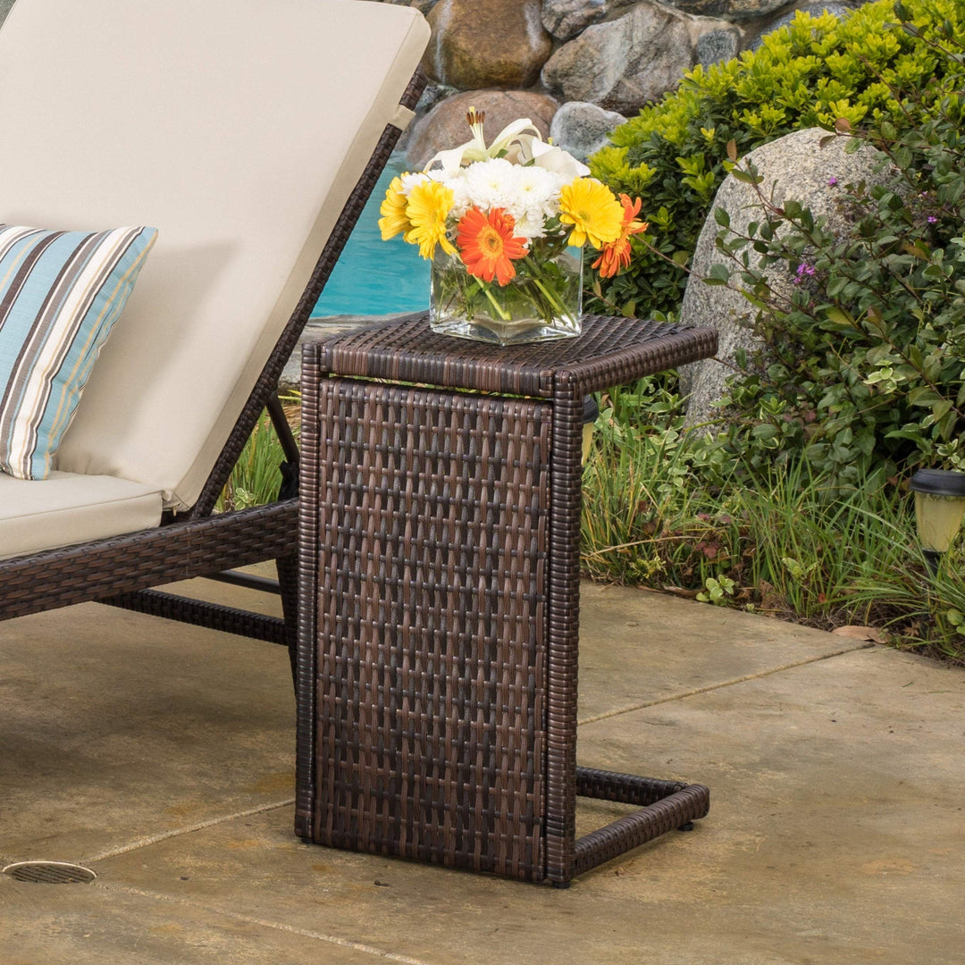 Outdoor Side Table by Brown Farmhouse Rectangle Iron Wicker Espresso Finish