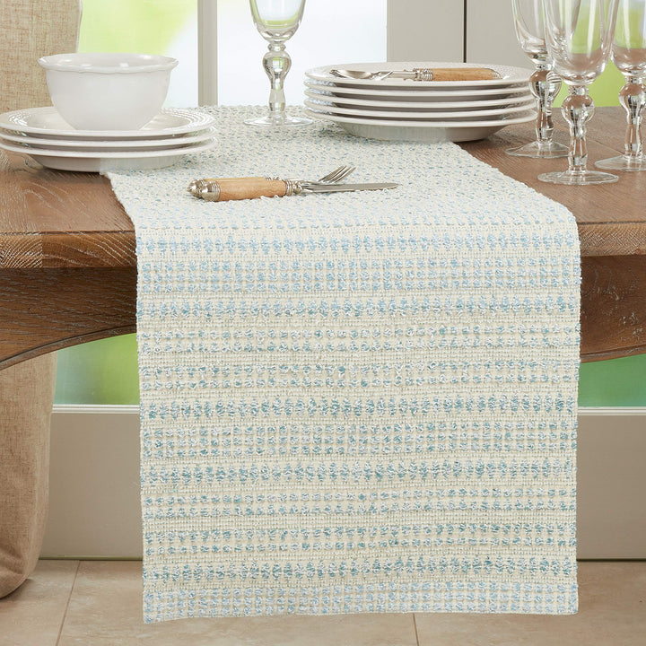 Woven Line Table Runner Aqua - Diamond Home USA
