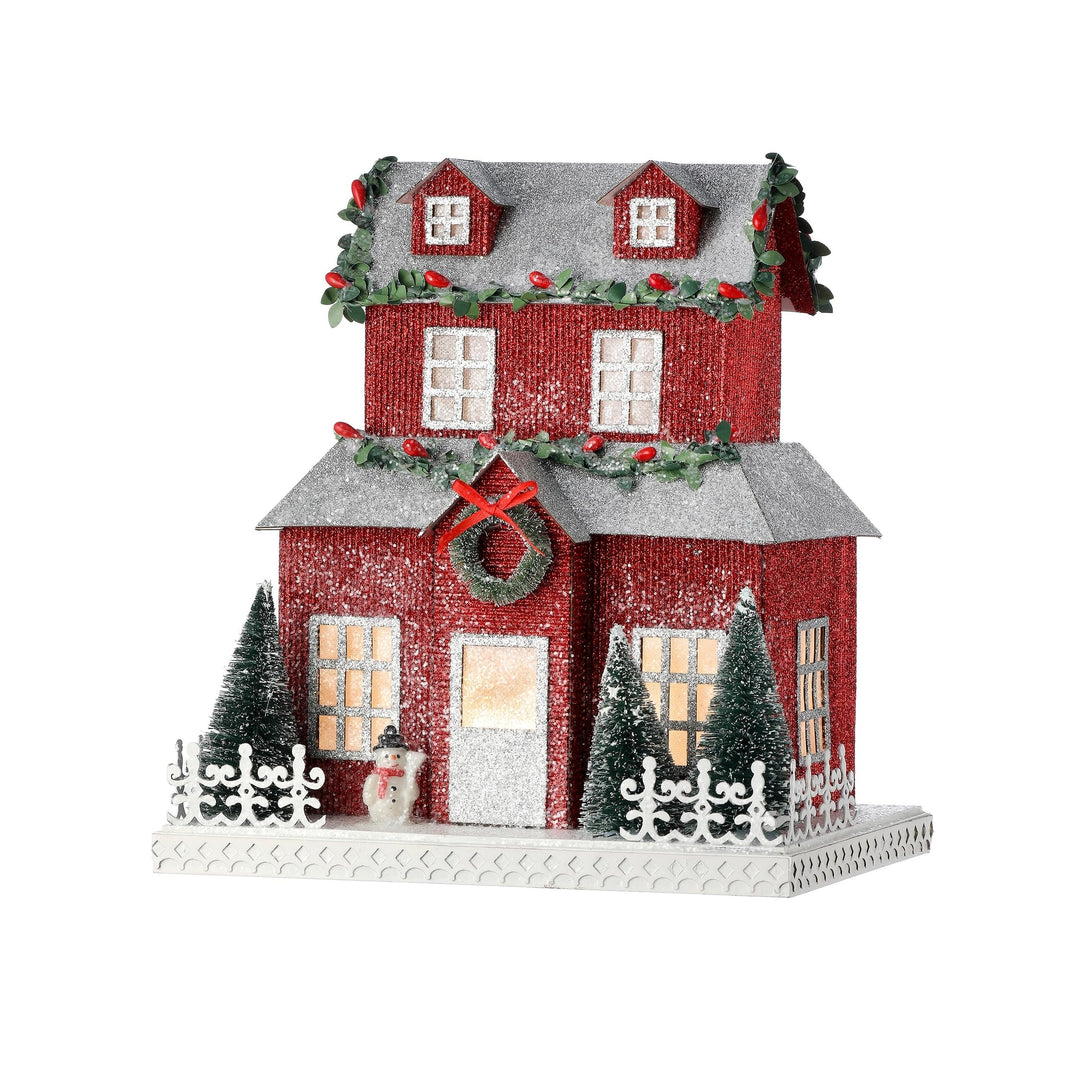 10.5" Led Christmas in The City Home Red Plastic - Diamond Home USA