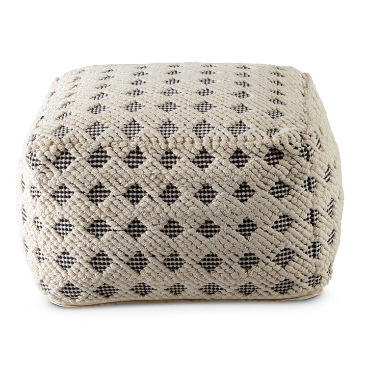 Pouf Ottoman Black Natural Patterned Transitional Pattern Square Cotton Handmade - Diamond Home USA