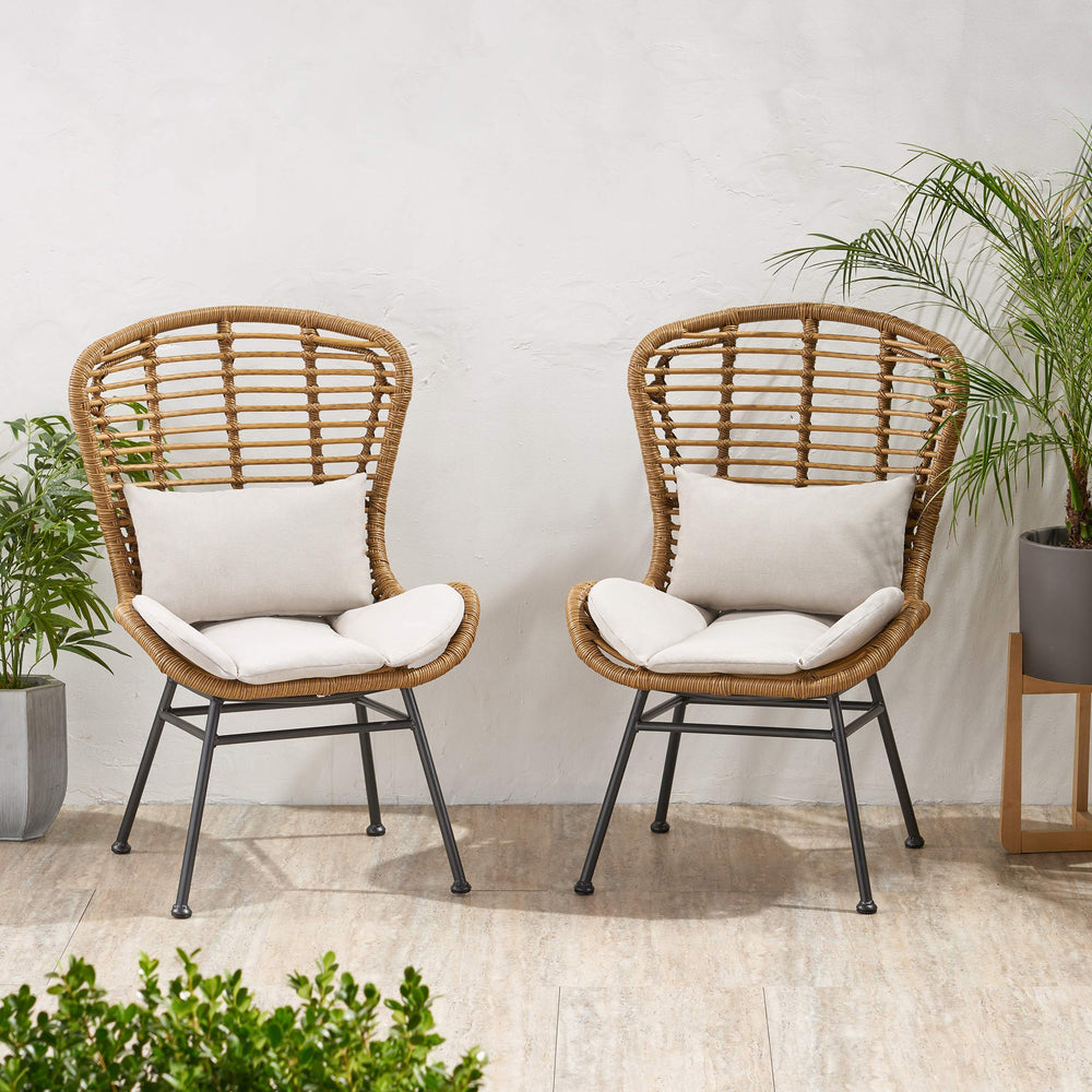 GDFStudio Outdoor Club Chairs (Set of 2) Light Brown and Beige - Diamond Home USA