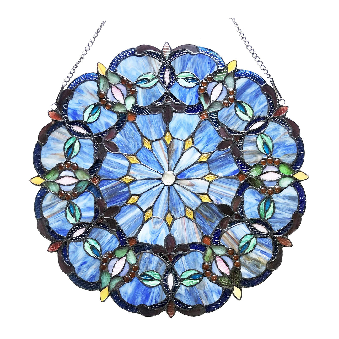 Circular Blue Glass Window Panel/suncatcher with Multicolored Accents Multi - Diamond Home USA