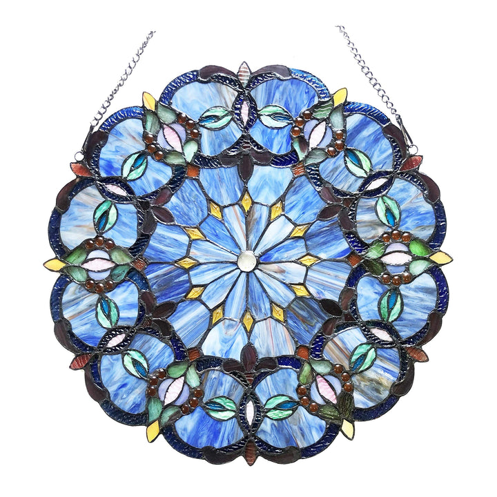 Circular Blue Glass Window Panel/suncatcher with Multicolored Accents Multi - Diamond Home USA