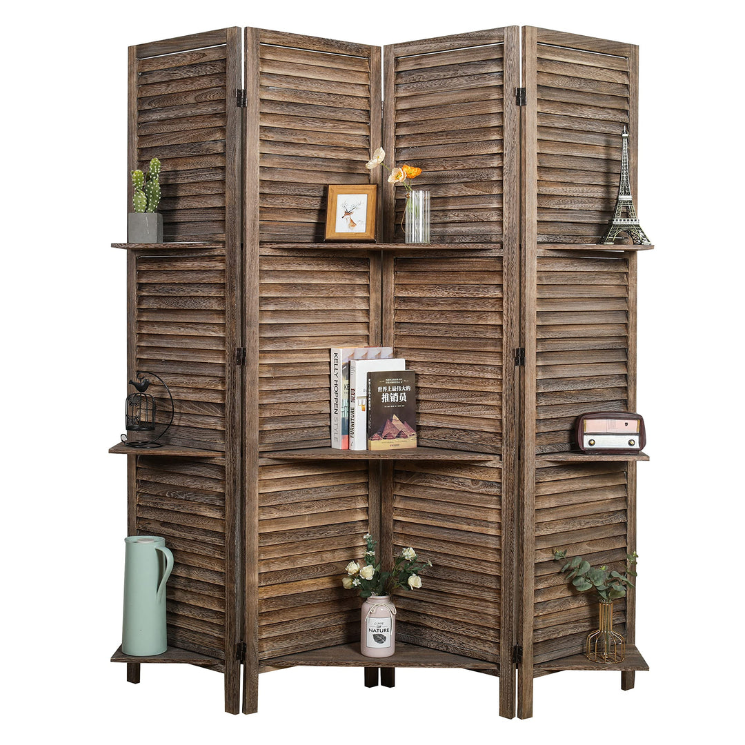 Proman Products Rancho Shelf 4 Panel Room Divider FS17191 Folding Screen Privacy - Diamond Home USA