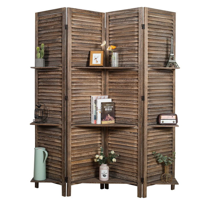 Proman Products Rancho Shelf 4 Panel Room Divider FS17191 Folding Screen Privacy - Diamond Home USA