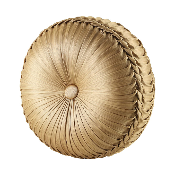 J. Queen New York "Astoria" Tufted Round Throw Pillow in Sand - Diamond Home USA