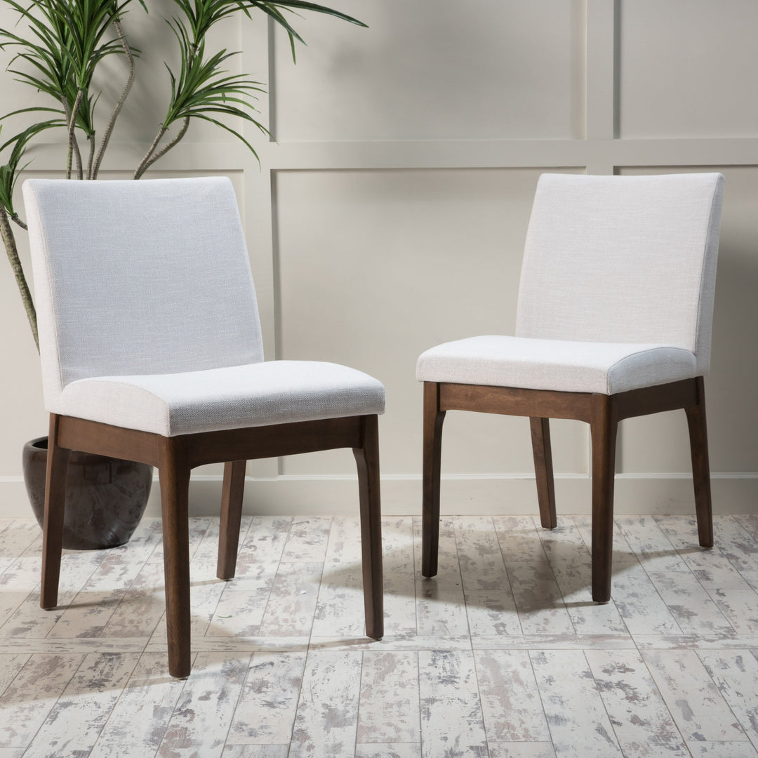 Christopher Knight Home Kwame Fabric / Walnut Finish Dining Chairs 2-Pcs Set Beige/Walnut Finish