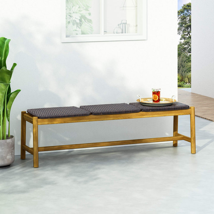 Christopher Knight Home Bonnie Outdoor 3 Seater Wicker Bench Teak and Brown - Diamond Home USA