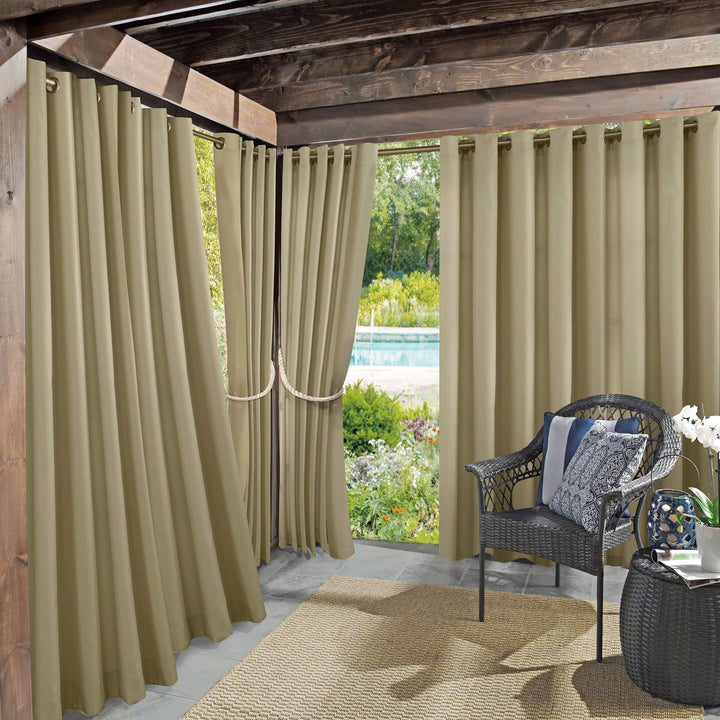 Sun Zero Marina Indoor/Outdoor UV Protectant Energy Efficient Grommet Curtain Khaki - 54 x 95