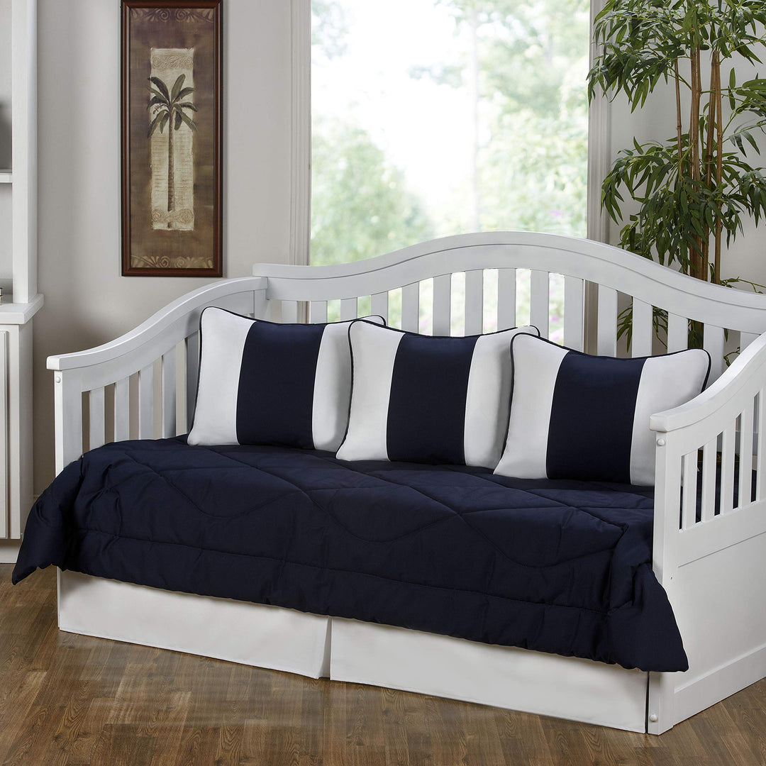 Cabana Navy Blue and White 5-Piece Daybed Set Solid Color Victorian Cotton
