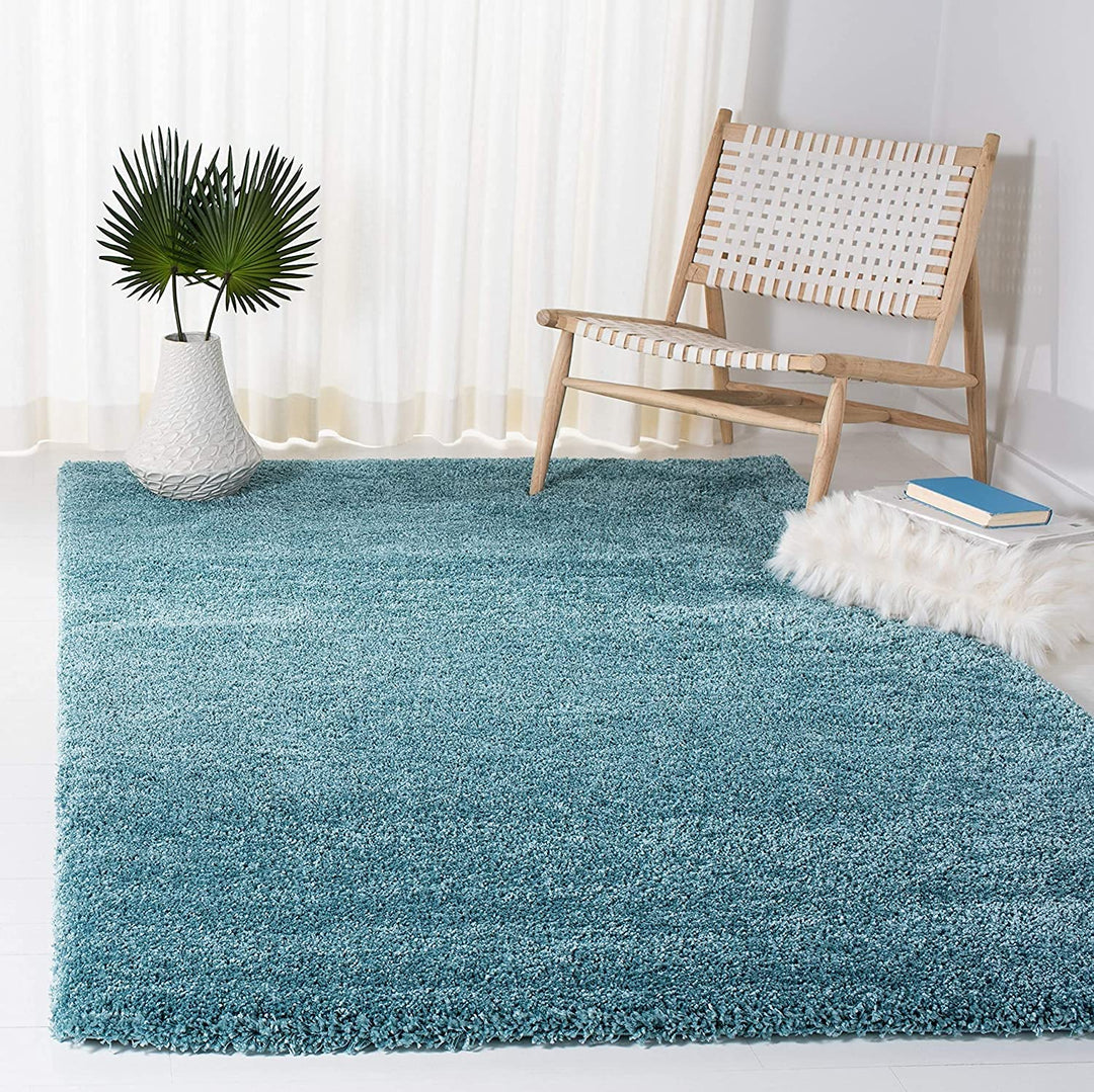 SAFAVIEH Milan Shag Collection 3' Square Aqua Blue SG180 Solid Non-Shedding