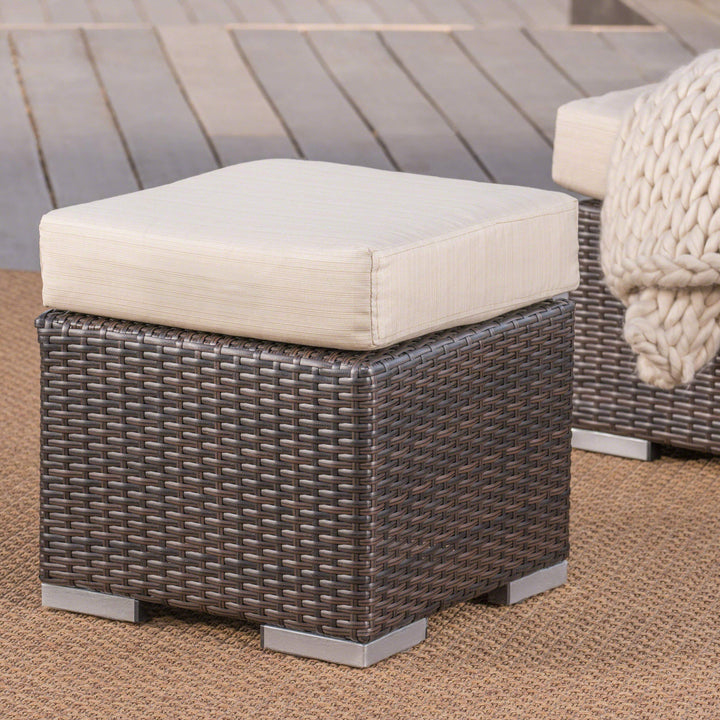 Christopher Knight Home Santa Rosa Outdoor 16" Wicker Ottoman Seat with Water Brown - Diamond Home USA