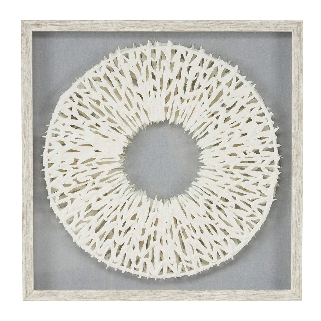 19.5" White Hand-Cut Paper Abstract Art Shadow Box in Square Frame 20 X 1 Grey - Diamond Home USA
