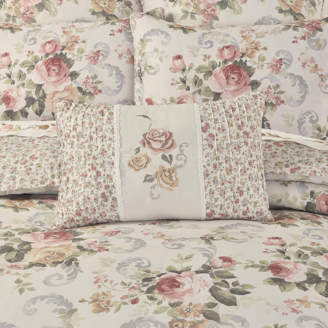 Decorative Throw Pillow Pink Floral Farmhouse Shabby Chic Polyester Reversible - Diamond Home USA