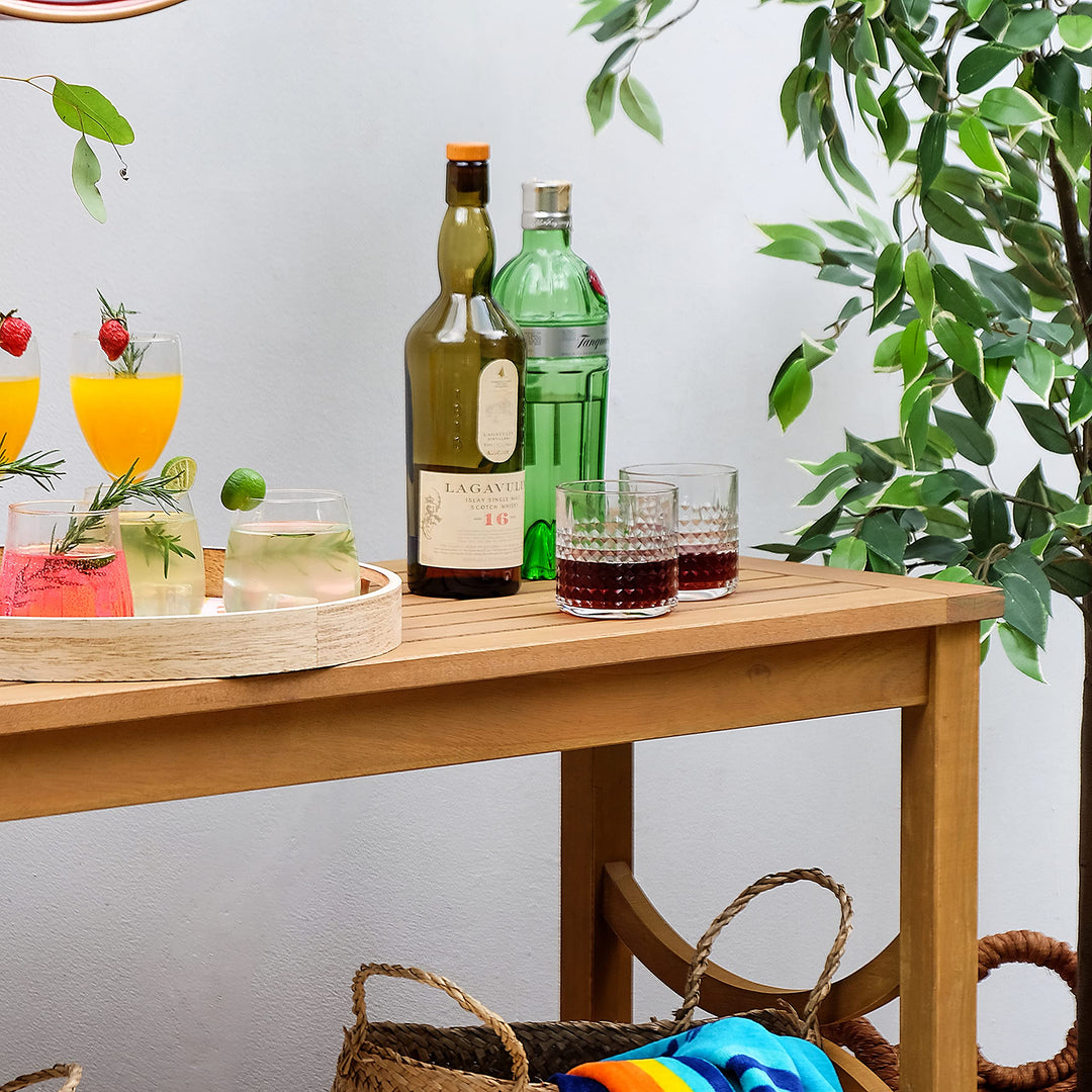 Cambridge Casual Wood 47in 2-Shelf Patio Console Table Indoor Outdoor Plantation Teak - Diamond Home USA