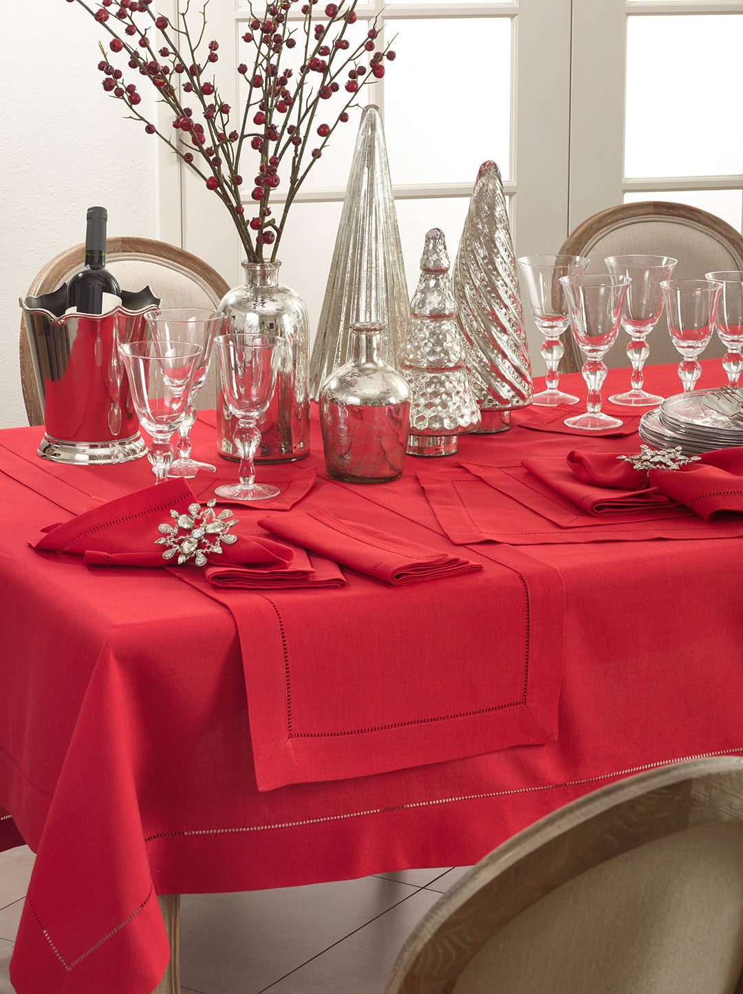 SARO LIFESTYLE 6301.R0104B Rochester Collection Hemstitched Border Tablecloth 70" x 104" - Oblong - Diamond Home USA