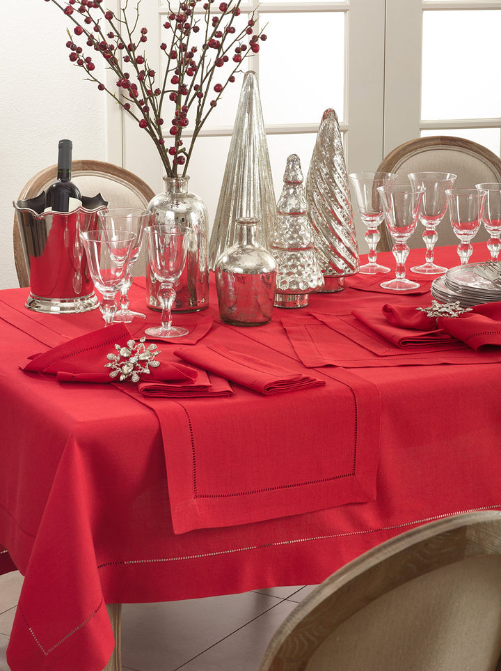 SARO LIFESTYLE 6301.R0104B Rochester Collection Hemstitched Border Tablecloth 70" x 104" - Oblong - Diamond Home USA