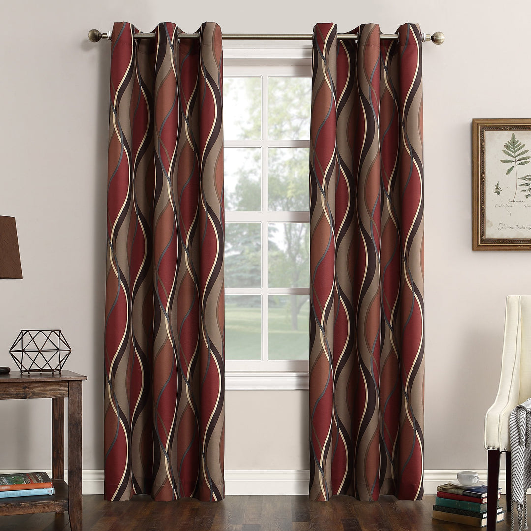 No. 918 Intersect Ogee Print Semi-Sheer Grommet Curtain Panel 48" w x 84" l - Paprika