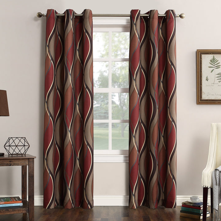 No. 918 Intersect Ogee Print Semi-Sheer Grommet Curtain Panel 48" w x 84" l - Paprika