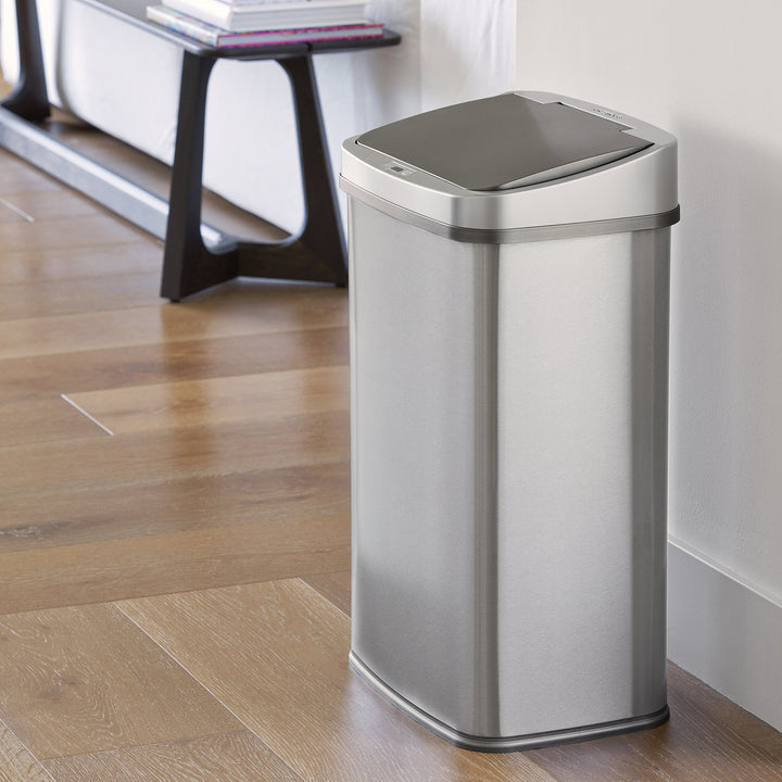 NINESTARS DZT-50-28BR Automatic Touchless Motion Sensor Oval Trash Can Black Top - Diamond Home USA