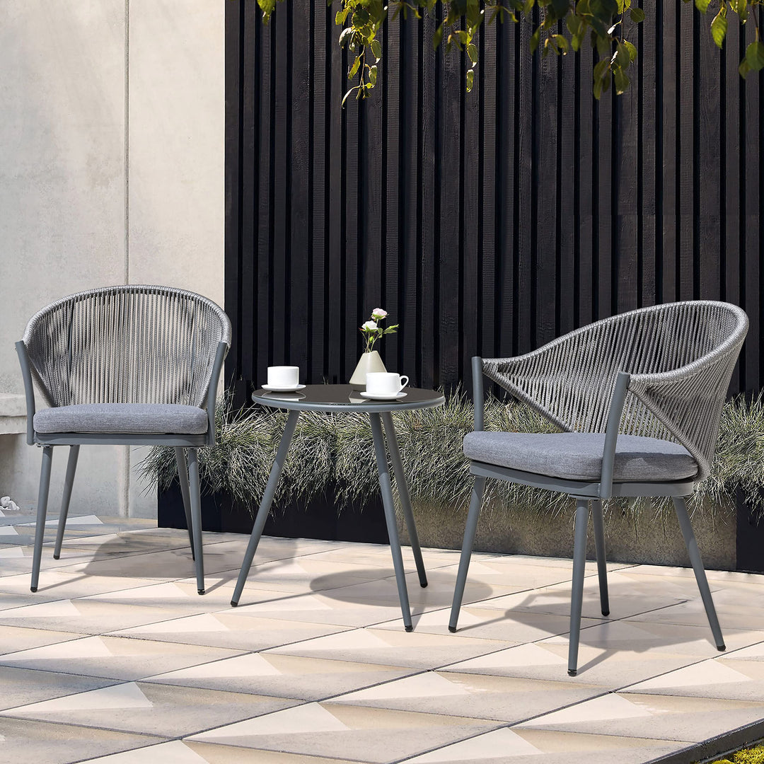 NUU GARDEN 3 Piece Outdoor Bistro Set Woven Rope Conversation Patio Set All Grey - Diamond Home USA